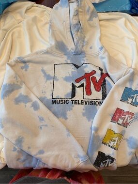 MTV Logo Fleece Hoodie - Blue and Black Retro Vintage